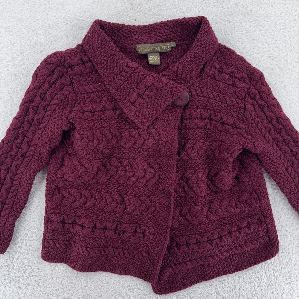 Inis Crafts Sweater Womens CROPPED M Merino Wool Cable Knit Ireland Cottagecore